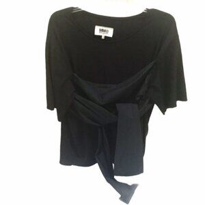 Maison Margiela MM6 Wide Waist Tie Top Blouse Tunic Drape Crew Long Sleeves L